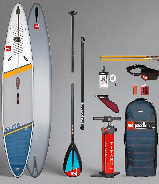 Copenhagen Surf Shop 2021 Red Paddle Co 12'6" X 28" ELITE RACING MSL Oppustelig Stand Up Paddle SUP iSUP Board , Taske, Titan 2 Pumpe, Carbon 50 Nylon Paddle & Leash