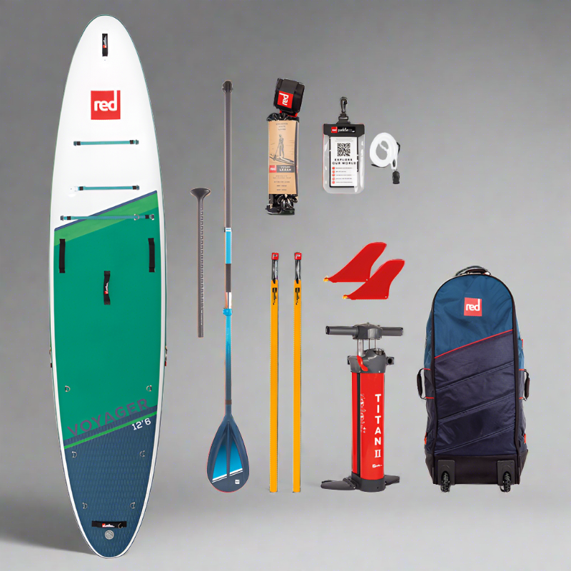 Copenhagen Surf Shop 2022 Red Paddle Co 12'6" VOYAGER TOURING MSL Oppustelig Stand Up Paddle SUP iSUP Board , Taske ATB Transformer Bag, Titan 2 Pumpe, Hybrid Tough Paddle & Leash