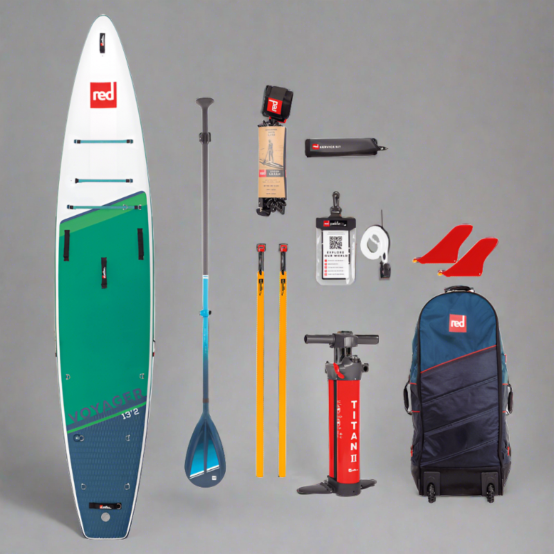 Copenhagen Surf Shop 2022 Red Paddle Co 13'2" VOYAGER TOURING MSL Oppustelig Stand Up Paddle SUP iSUP Board , Taske ATB Transformer Bag, Titan 2 Pumpe, Hybrid Tough Paddle & Leash